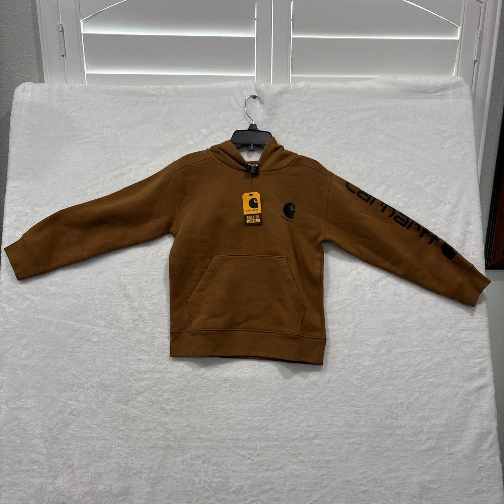 carhartt pullover sweatshirt, Youth Small, Brown With Graphic Logo